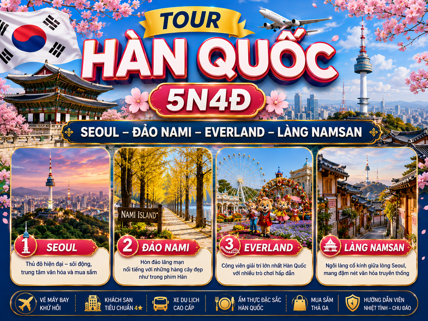 TOUR HÀN QUỐC 5N4Đ | SEOUL – ĐẢO NAMI – EVERLAND – LÀNG NAMSAN – BAY THẲNG KHỨ HỒI